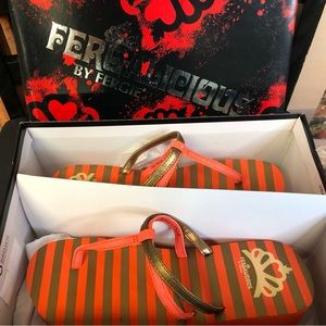 Fergalicious by Fergie Shoes Orange and White Striped Pattern Sandlas